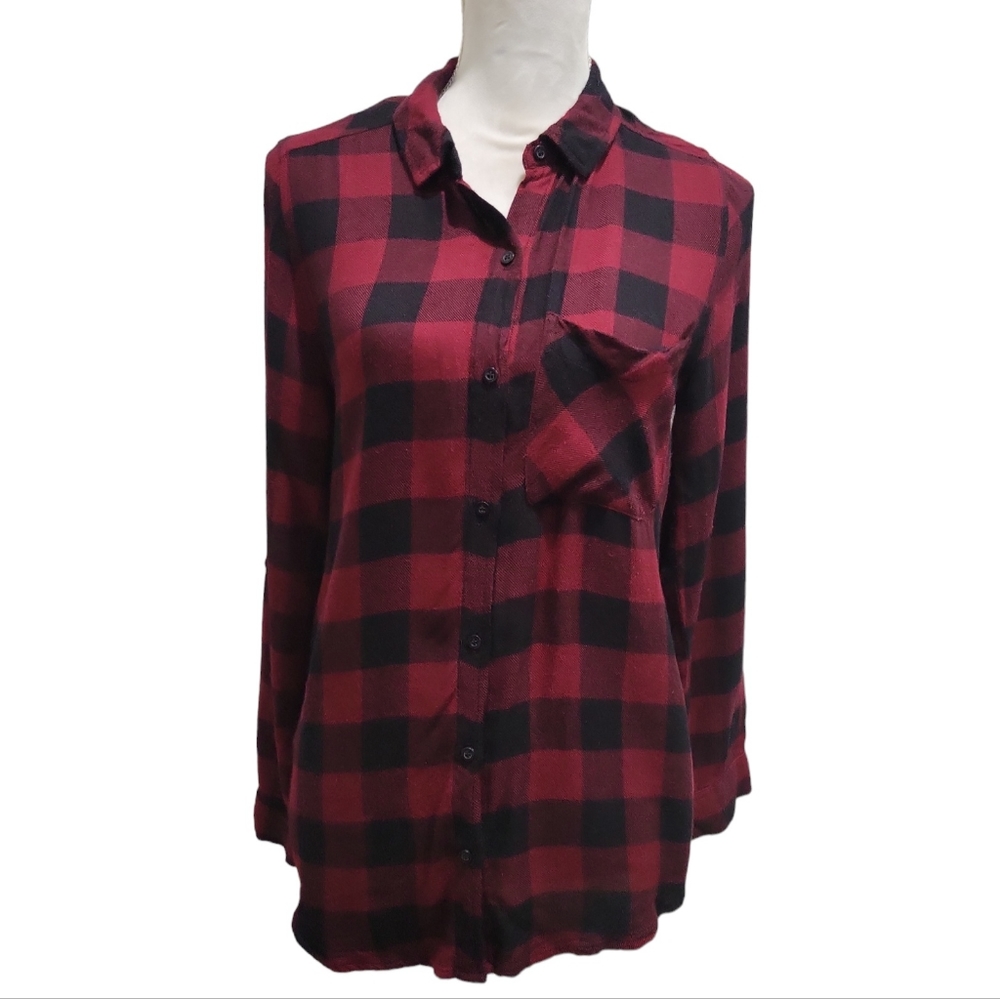 Staccato Red & Black Plaid Flannel Shirt Size Small